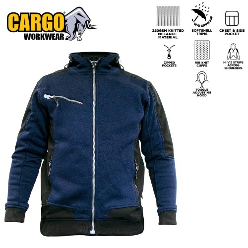 Cargo Action Zip Up Hoodie, Navy  /  Black