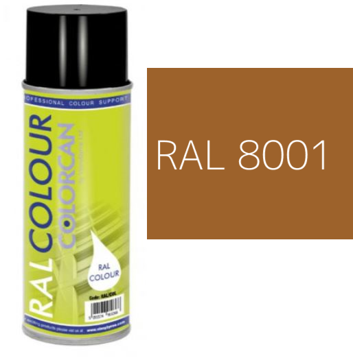 RAL 8001 Ochre Brown Satin (30% Gloss) Aerosol Spray Paint 400ml