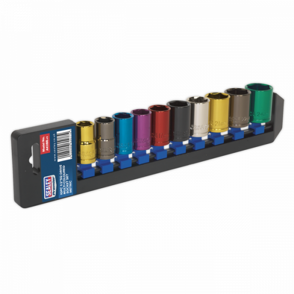 Multi-Coloured Socket Set 10pc 1 / 2″Sq Drive WallDrive® Metric