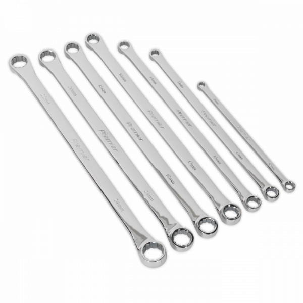 Double End Ring Spanner Set 7pc Extra-Long Metric