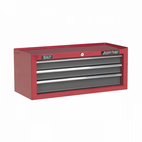 Mid-Box Tool Chest 3 Drawer with Ball-Bearing Slides – Red / Grey