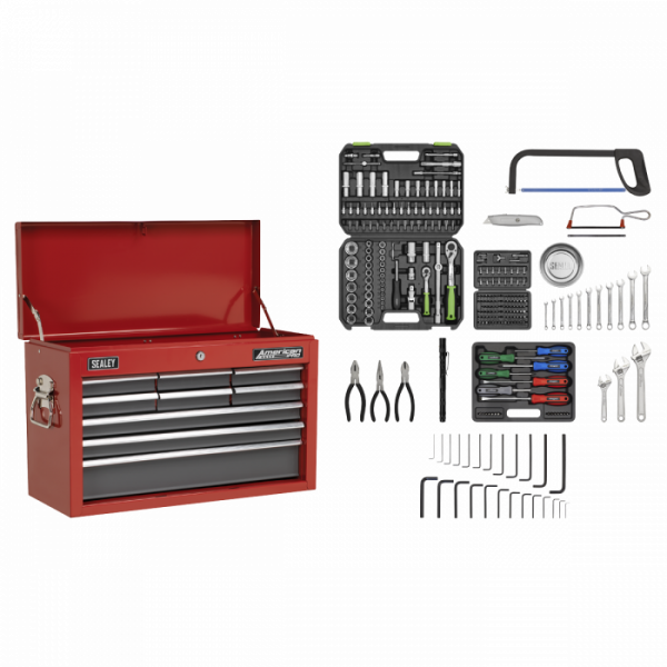 Topchest 9 Drawer with Ball-Bearing Slides – Red / Grey & 205pc Tool Kit