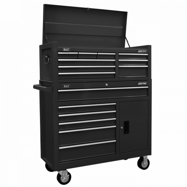 Topchest & Rollcab Combination 15 Drawer with Ball-Bearing Slides – Black