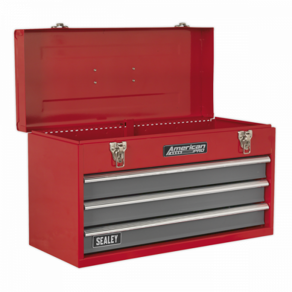 Tool Chest 3 Drawer Portable with Ball-Bearing Slides – Red / Grey