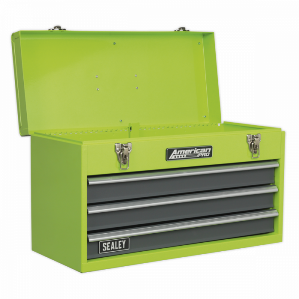 Tool Chest 3 Drawer Portable with Ball-Bearing Slides – Green / Grey