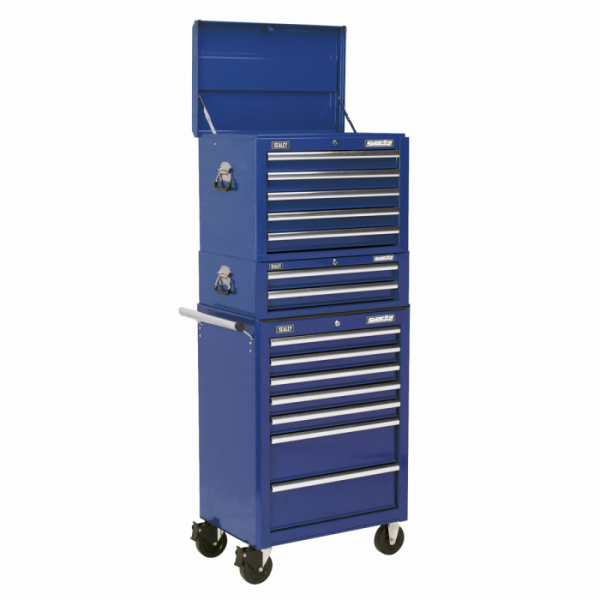 Topchest, Mid-Box Tool Chest & Rollcab Combination 14 Drawer with Ball-Bearing Slides – Blue