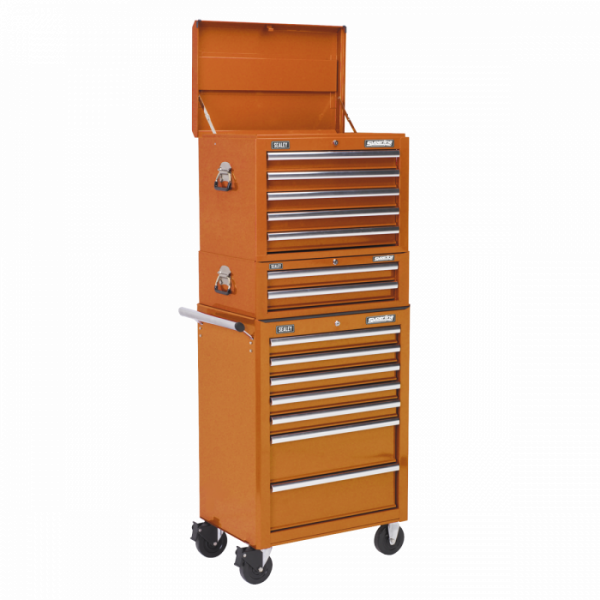 Topchest, Mid-Box Tool Chest & Rollcab Combination 14 Drawer with Ball-Bearing Slides – Orange