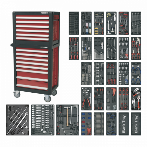 Topchest & Rollcab Combination 14 Drawer with Ball-Bearing Slides & 1233pc Tool Kit