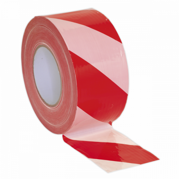 Hazard Warning Barrier Tape 80mm x 100m Red / White Non-Adhesive