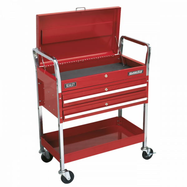 Trolley 2-Level Heavy-Duty with Lockable Top & 2 Drawers