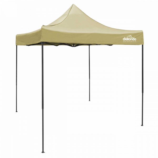 Dellonda Premium 2x2m Pop-Up Gazebo, Heavy Duty, PVC Coated, Water Resistant Fabric, Supplied with Carry Bag, Rope, Stakes & Weight Bags – Beige Canopy