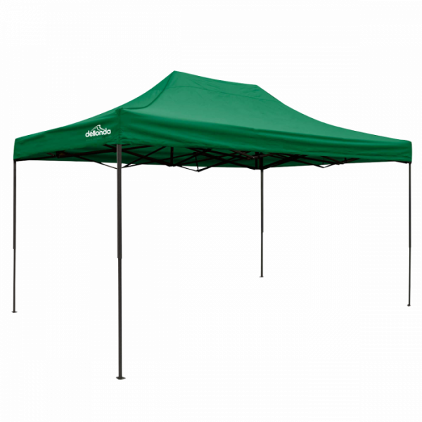 Dellonda Premium 3 x 4.5m Pop-Up Gazebo, Heavy Duty, PVC Coated, Water Resistant Fabric, Supplied with Carry Bag, Rope, Stakes & Weight Bags – Dark Green Canopy