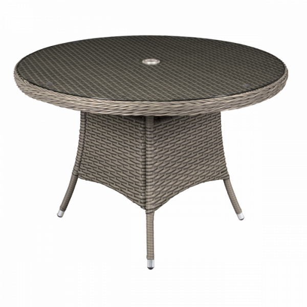 Dellonda Chester Rattan Wicker Outdoor Dining Table with Tempered Glass Top, Brown