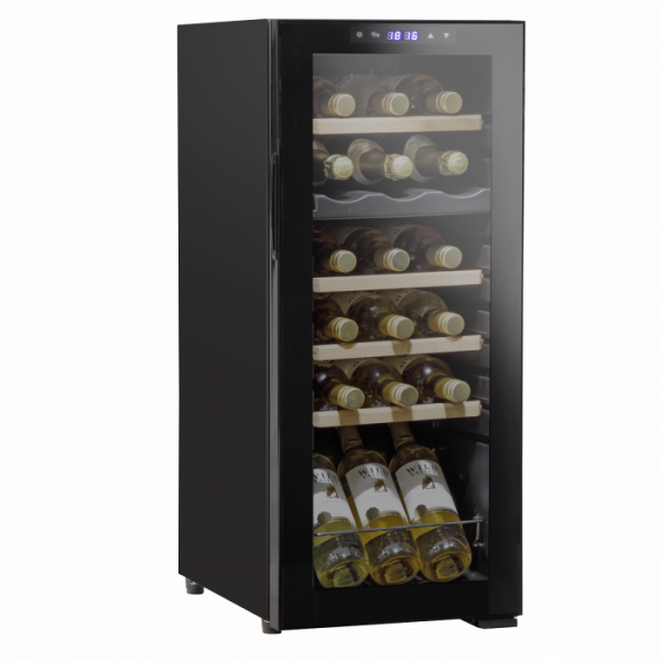 Baridi 18 Bottle Dual Zone Wine Cooler, Fridge with Digital Touchscreen Controls, Wooden Shelves & LED Light, Black