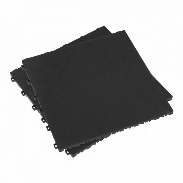 Polypropylene Floor Tile 400 x 400mm – Black Treadplate – Pack of 9