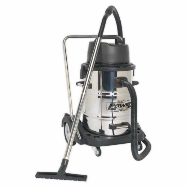 Vacuum Cleaner Industrial Wet & Dry 77L Stainless Steel Drum with Swivel Emptying 2400W