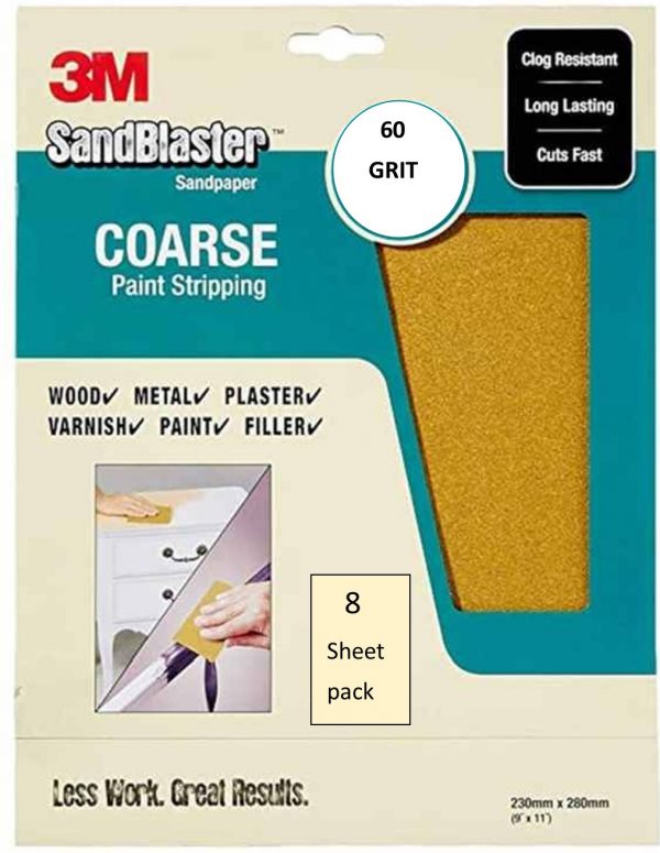 3M Sandblaster™ Coarse Sandpaper – 60 Grit Pack Of 3