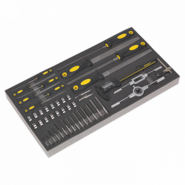 Tool Tray with Tap & Die, File & Caliper Set 48pc