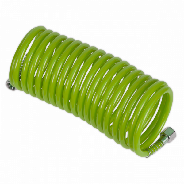 PE Coiled Air Hose 5m x Ø5mm with 1 / 4″BSP Unions – Green