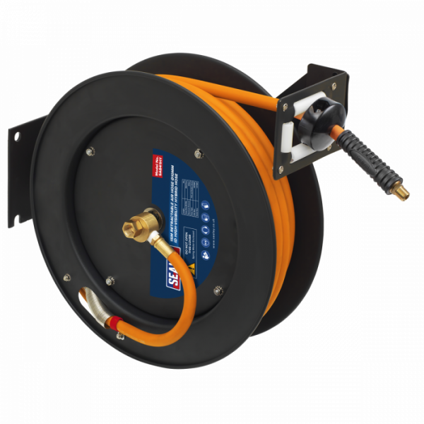 Retractable Metal Reel 15m Ø10mm ID High-Visibility Hybrid Air Hose