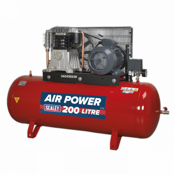 Air Compressor 200L Belt Drive 5.5hp 3ph 2-Stage with Cast Cylinders