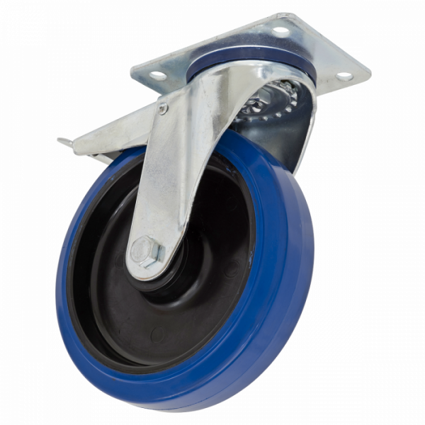 Heavy-Duty Blue Elastic Rubber Castor Wheel Swivel with Total Lock Ø160mm – Trade