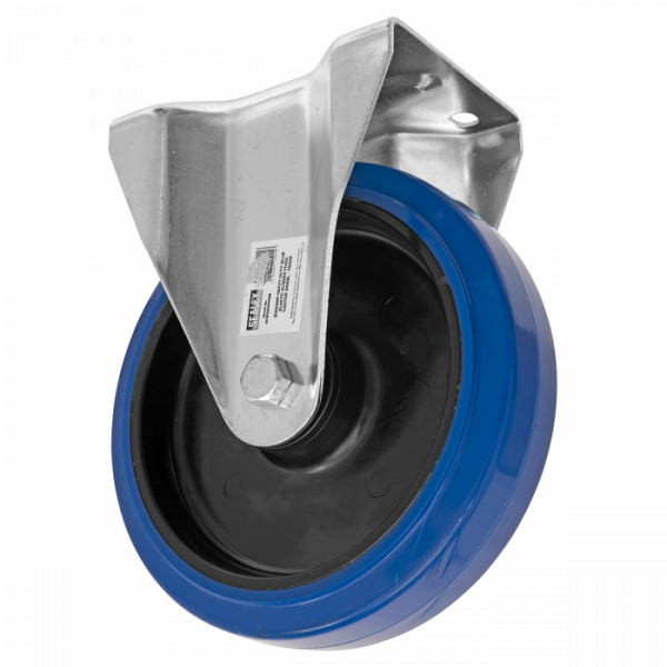 Heavy-Duty Blue Elastic Rubber Fixed Castor Wheel Ø200mm – Trade