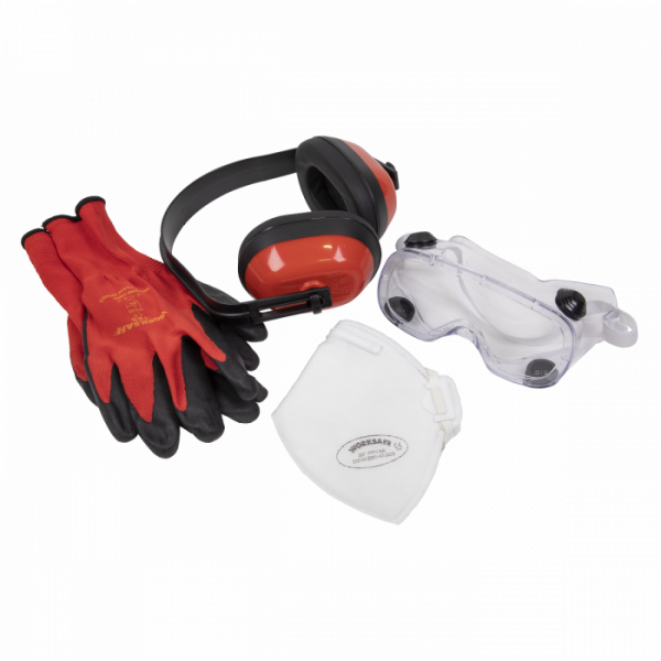 Flexi Grip Gloves, FFP1 Mask, Goggles & Ear Defenders