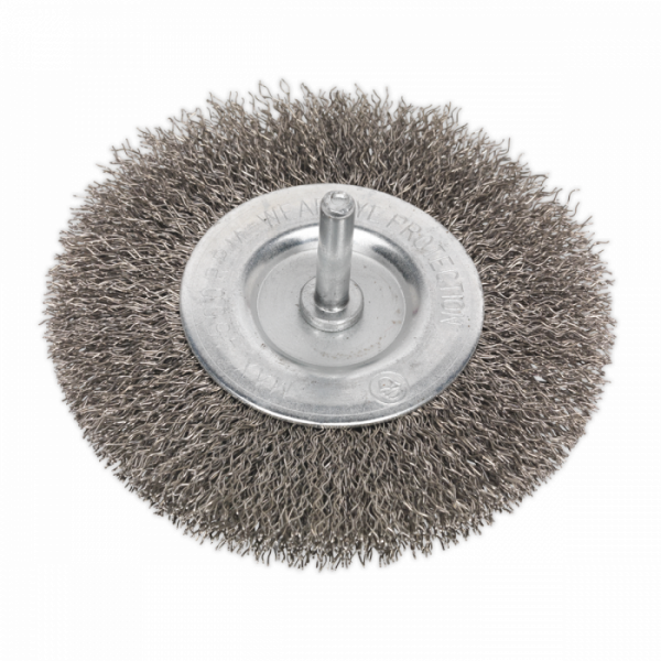 Crimped Flat Wire Brush Stainless Steel Ø100mm Ø6mm Shaft