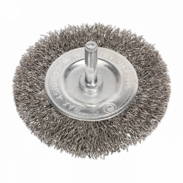 Crimped Flat Wire Brush Stainless Steel 75mm with 6mm Shaft