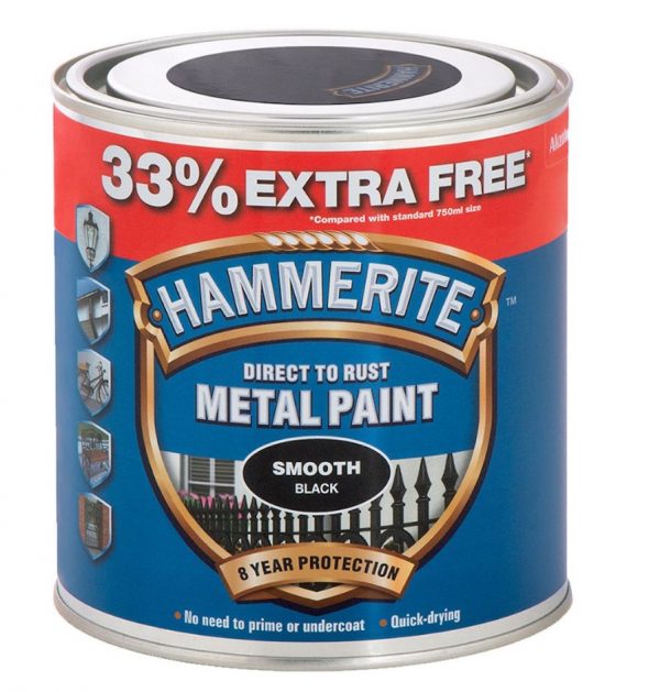 Hammerite Smooth Black – 750ml + 33% FREE