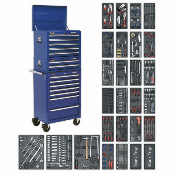 Tool Chest Combination 14 Drawer with Ball-Bearing Slides – Blue & 1179pc Tool Kit