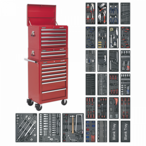 Tool Chest Combination 14 Drawer with Ball-Bearing Slides – Red & 1179pc Tool Kit