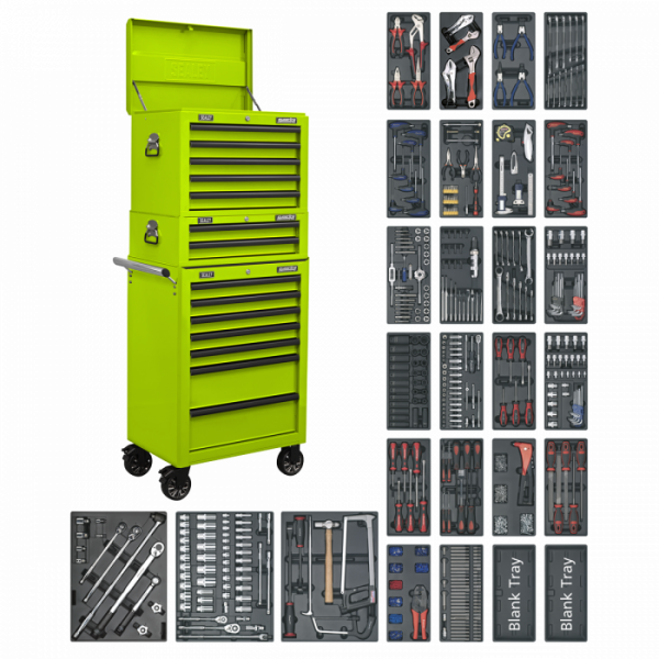 Tool Chest Combination 14 Drawer with Ball-Bearing Slides – Green & 1179pc Tool Kit