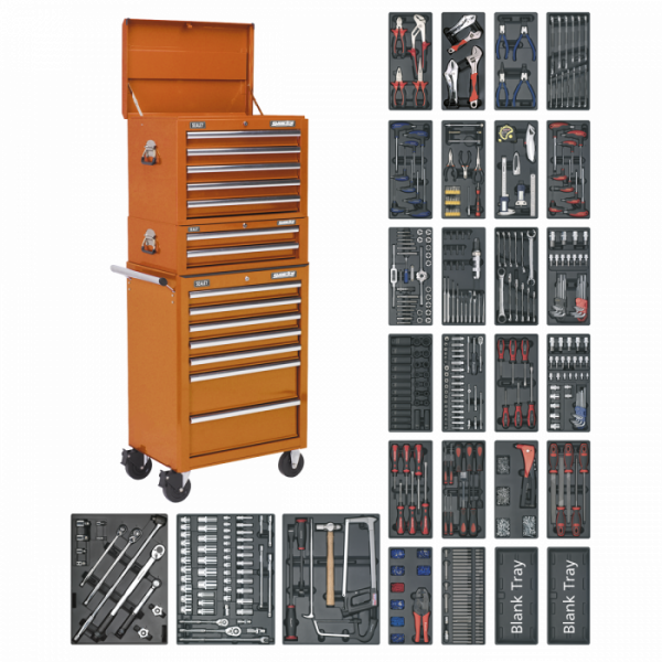 Tool Chest Combination 14 Drawer with Ball-Bearing Slides – Orange & 1179pc Tool Kit