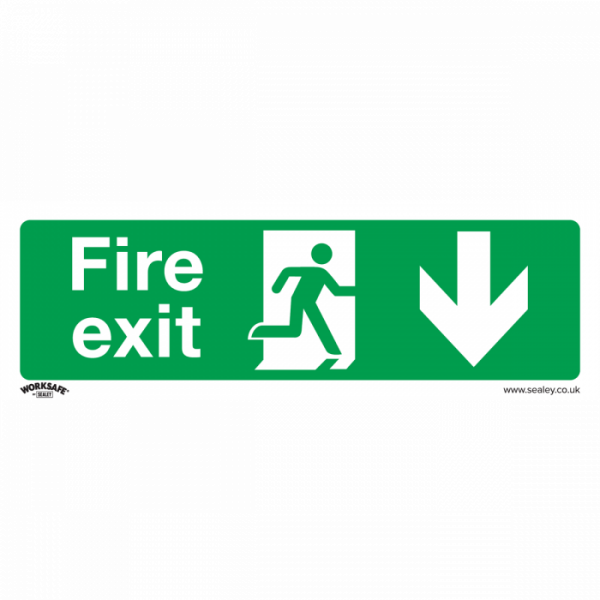 Safe Conditions Safety Sign – Fire Exit (Down) – Self-Adhesive Vinyl – Pack of 10