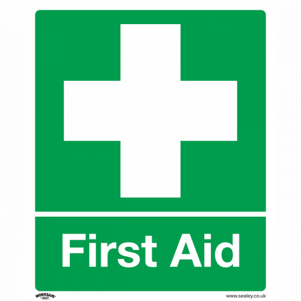 Safety Sign – First Aid – Self-Adhesive Vinyl – Pack of 10