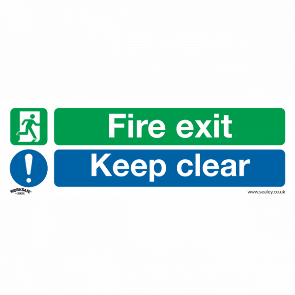 Safe Conditions Safety Sign – Fire Exit Keep Clear (Large) – Rigid Plastic – Pack of 10