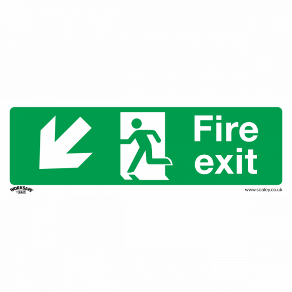 Safe Conditions Safety Sign – Fire Exit (Down Left) – Self-Adhesive Vinyl – Pack of 10