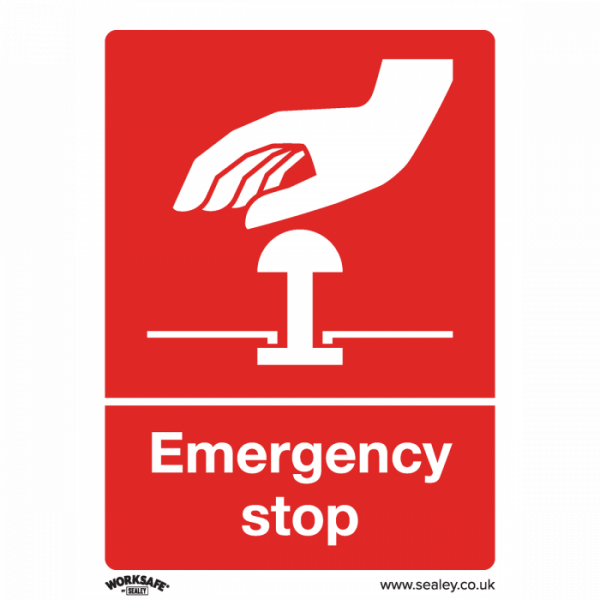 Safe Conditions Safety Sign – Emergency Stop – Self-Adhesive Vinyl – Pack of 10