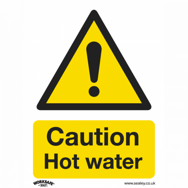 Warning Safety Sign – Caution Hot Water – Rigid Plastic – Pack of 10