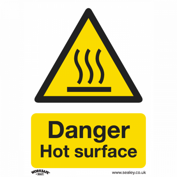 Warning Safety Sign – Danger Hot Surface – Self-Adhesive Vinyl – Pack of 10