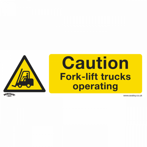 Warning Safety Sign – Caution Fork-Lift Trucks – Rigid Plastic – Pack of 10