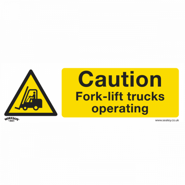 Warning Safety Sign – Caution Fork-Lift Trucks – Self-Adhesive Vinyl – Pack of 10