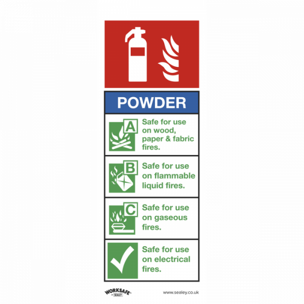 Safe Conditions Safety Sign – Powder Fire Extinguisher – Self-Adhesive Vinyl – Pack of 10