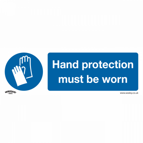 Mandatory Safety Sign – Hand Protection Must Be Worn – Self-Adhesive Vinyl – Pack of 10