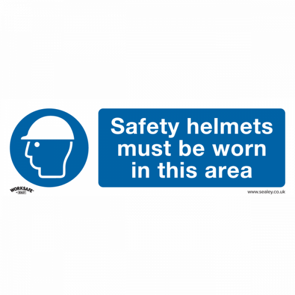 Mandatory Safety Sign – Safety Helmets Must Be Worn In This Area – Rigid Plastic – Pack of 10