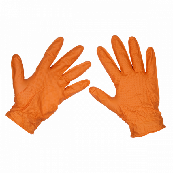 Orange Diamond Grip Extra-Thick Nitrile Powder- Free Gloves Large – Pack of 50