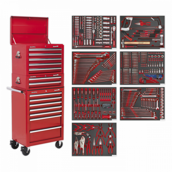 Tool Chest Combination 14 Drawer with Ball-Bearing Slides – Red & 446pc Tool Kit