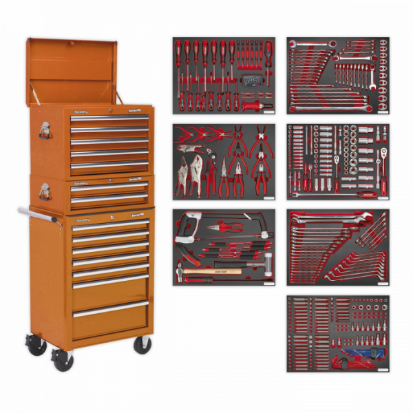 Tool Chest Combination 14 Drawer with Ball-Bearing Slides – Orange & 446pc Tool Kit